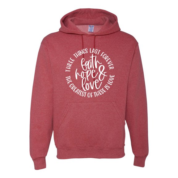 Wild Bobby, Faith Hope & Love Three Things That Last Forever Inspirational/Christian Unisex Graphic Hoodie Sweatshirt, Vintage Heather Red, X-Large