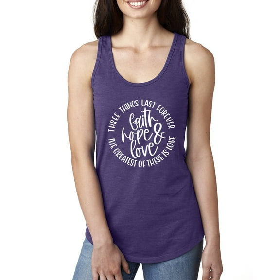 Wild Bobby, Faith Hope & Love Three Things That Last Forever Inspirational/Christian Women Racerback Tank Top, Purple Rush, Large