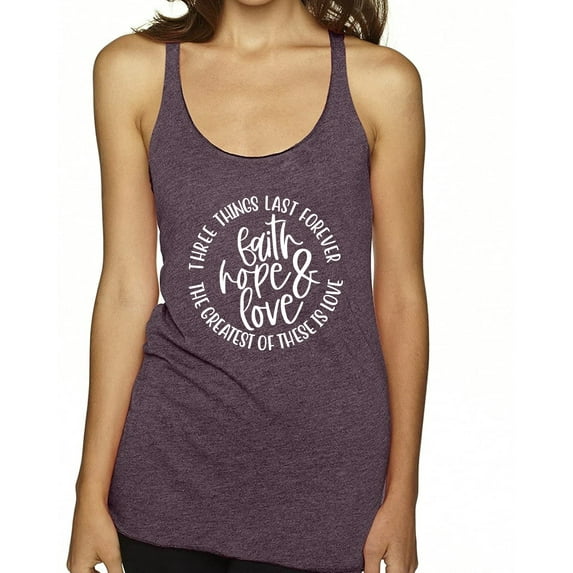 Wild Bobby Faith Hope & Love Three Things That Last Forever Inspirational/Christian Women Tri-Blend Racerback Tank Top, Purple Vintage, Medium