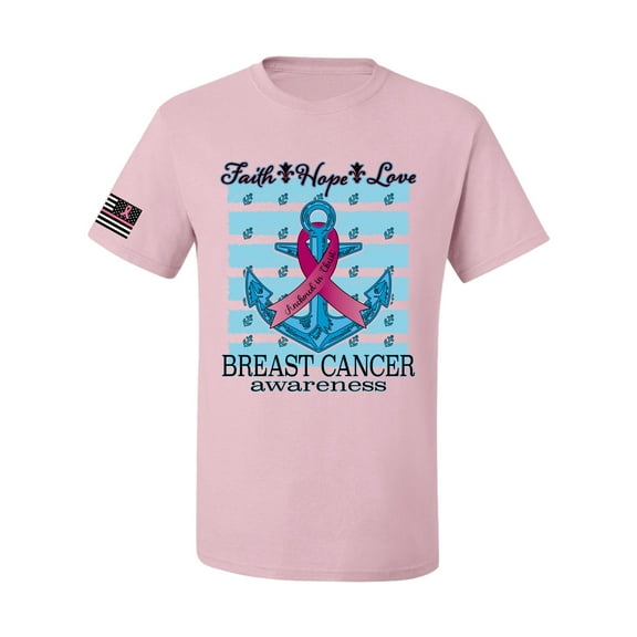 Wild Bobby Faith Hope Love US Flag Breast Cancer Awareness Anchor US Flag Breast Cancer Awareness Men Tee, Light Pink, Medium