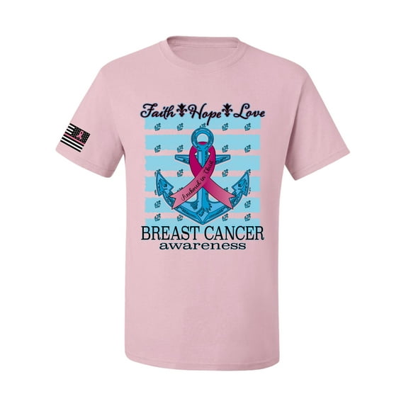 Wild Bobby Faith Hope Love US Flag Breast Cancer Awareness Anchor US Flag Breast Cancer Awareness Men Tee, Light Pink, Small