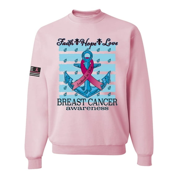 Wild Bobby Faith Hope Love US Flag Breast Cancer Awareness Anchor US Flag Breast Cancer Awareness Unisex Crewneck Sweatshirt, Light Pink, X-Large