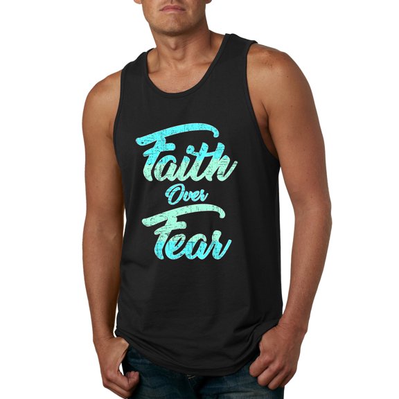 Wild Bobby, Faith Over Fear, Inspirational/Christian, Men Graphic Tank Top, Black, Small