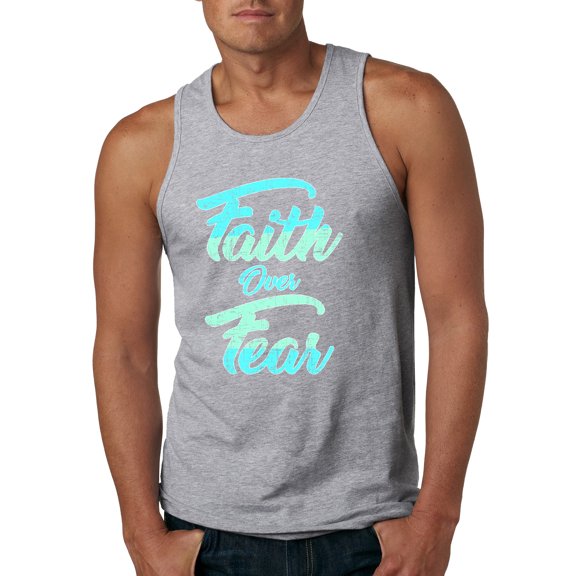 Wild Bobby, Faith Over Fear, Inspirational/Christian, Men Graphic Tank Top, Heather Grey, Large