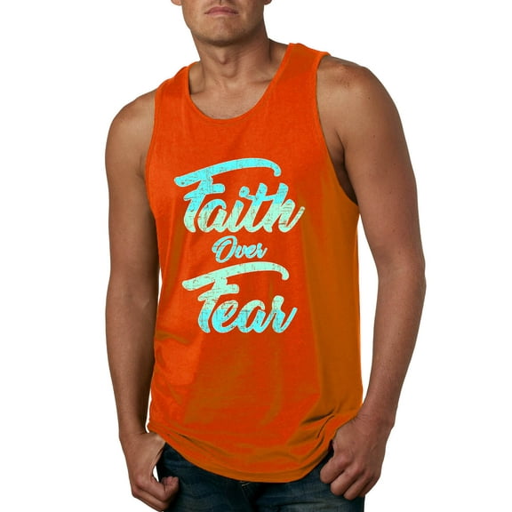 Wild Bobby, Faith Over Fear, Inspirational/Christian, Men Graphic Tank Top, Orange, XX-Large