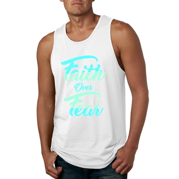 Wild Bobby, Faith Over Fear, Inspirational/Christian, Men Graphic Tank Top, White, Medium