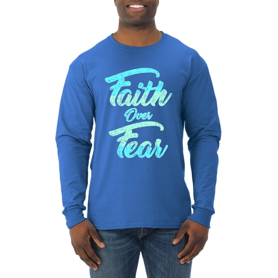 Wild Bobby, Faith Over Fear, Inspirational/Christian, Men Long Sleeve Shirt, Royal, Large