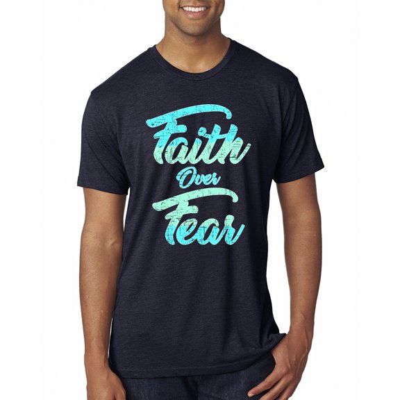 Wild Bobby, Faith Over Fear, Inspirational/Christian, Men Premium Tri Blend Tee, Vintage Navy, Small