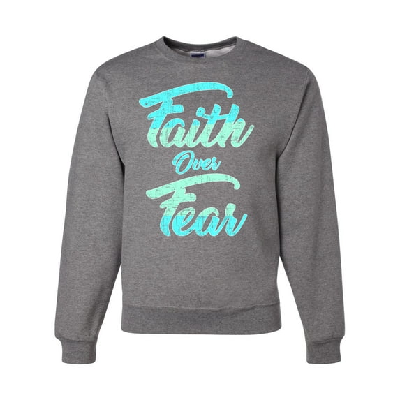 Wild Bobby, Faith Over Fear, Inspirational/Christian, Unisex Crewneck Graphic Sweatshirt, Heather Grey, Small