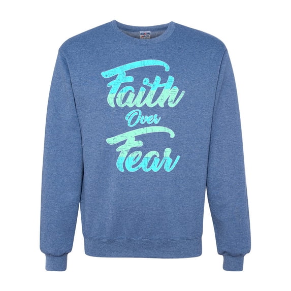 Wild Bobby, Faith Over Fear, Inspirational/Christian, Unisex Crewneck Graphic Sweatshirt, Vintage Heather Blue, 3X-Large
