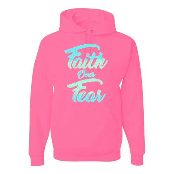 Wild Bobby, Faith Over Fear, Inspirational/Christian, Unisex Graphic Hoodie Sweatshirt, Neon Pink, Large
