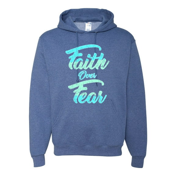 Wild Bobby, Faith Over Fear, Inspirational/Christian, Unisex Graphic Hoodie Sweatshirt, Vintage Heather Blue, X-Large