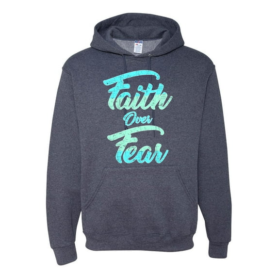 Wild Bobby, Faith Over Fear, Inspirational/Christian, Unisex Graphic Hoodie Sweatshirt, Vintage Heather Navy, Large