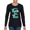 thumbnail image 1 of Wild Bobby, Faith Over Fear, Inspirational/Christian, Women Graphic Long Sleeve Tee, Black, Small, 1 of 4