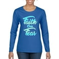 thumbnail image 1 of Wild Bobby, Faith Over Fear, Inspirational/Christian, Women Graphic Long Sleeve Tee, Royal, Small, 1 of 4