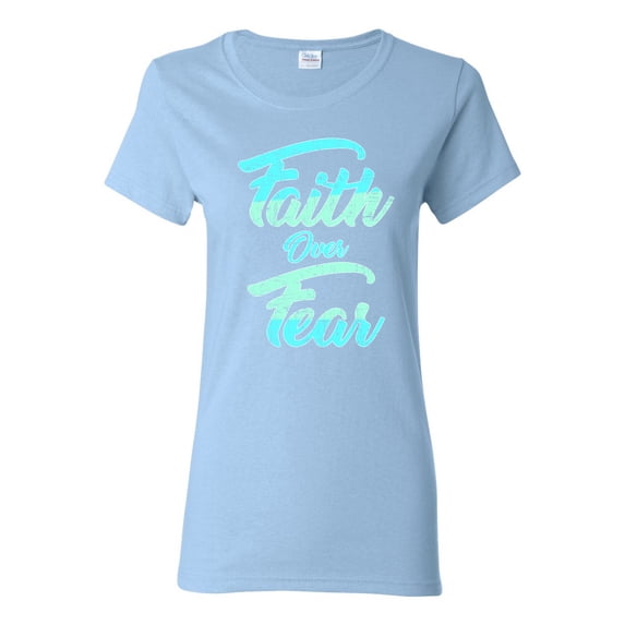 Wild Bobby, Faith Over Fear, Inspirational/Christian, Women Graphic Tee, Light Blue, X-Large