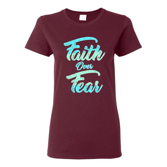 Wild Bobby, Faith Over Fear, Inspirational/Christian, Women Graphic Tee, Maroon, Medium