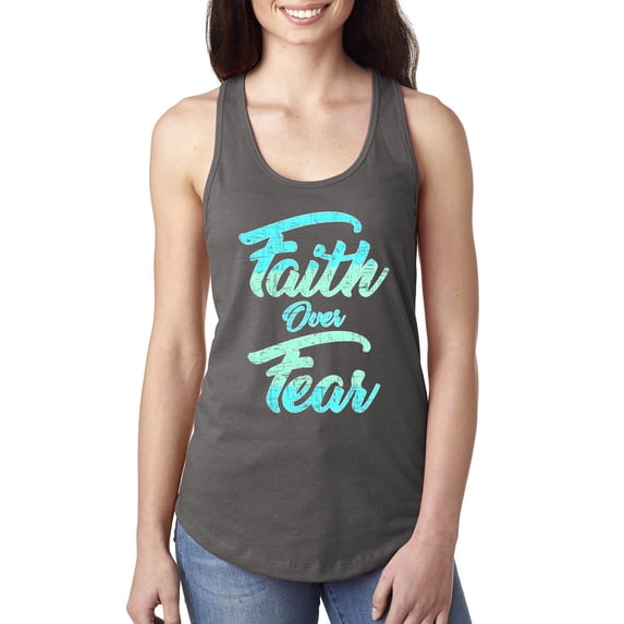 Wild Bobby, Faith Over Fear, Inspirational/Christian, Women Racerback Tank Top, Dark Grey, Medium