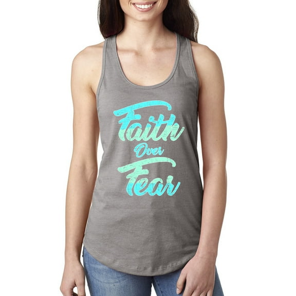 Wild Bobby, Faith Over Fear, Inspirational/Christian, Women Racerback Tank Top, Heather Grey, Large