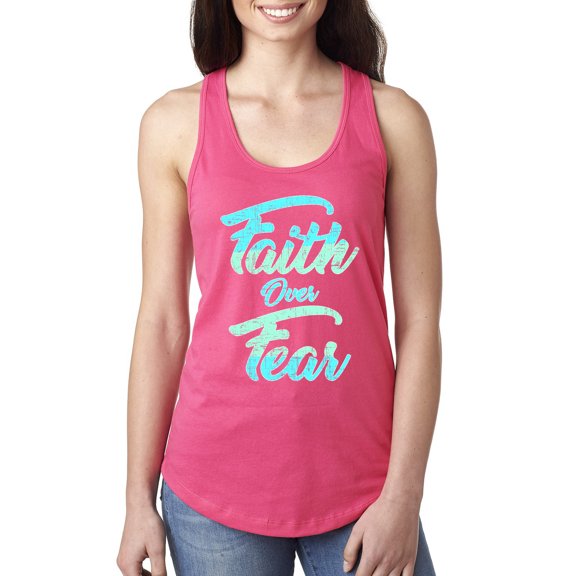Wild Bobby, Faith Over Fear, Inspirational/Christian, Women Racerback Tank Top, Hot Pink, Large