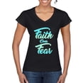 thumbnail image 1 of Wild Bobby, Faith Over Fear, Inspirational/Christian, Women Standard V-Neck Tee, Black, Small, 1 of 4