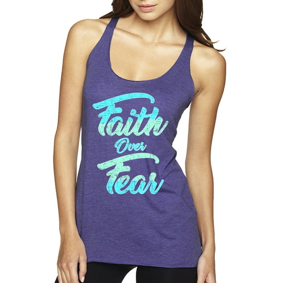 Wild Bobby, Faith Over Fear, Inspirational/Christian, Women Tri-Blend Racerback Tank Top, Purple Rush, X-Large