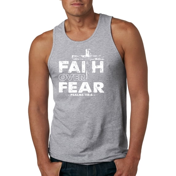 Wild Bobby, Faith Over Fear Psalm 118:6 White, Inspirational/Christian, Men Graphic Tank Top, Heather Grey, Large