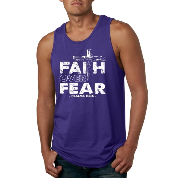 Wild Bobby, Faith Over Fear Psalm 118:6 White, Inspirational/Christian, Men Graphic Tank Top, Purple, Medium