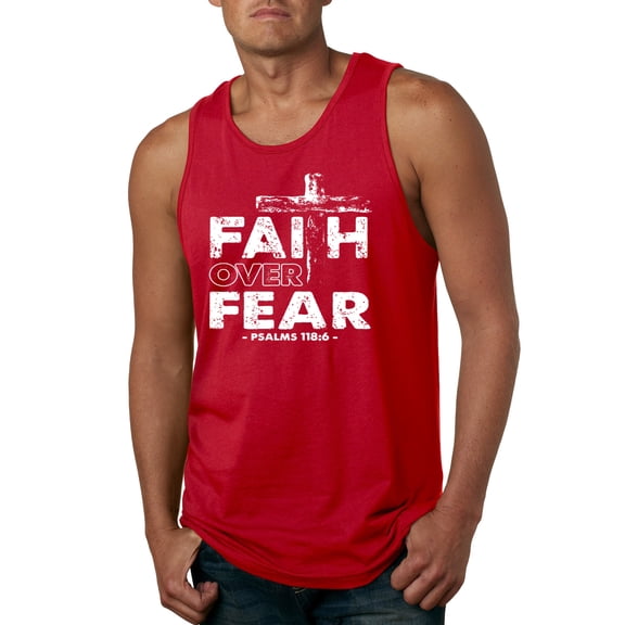 Wild Bobby, Faith Over Fear Psalm 118:6 White, Inspirational/Christian, Men Graphic Tank Top, Red, Medium