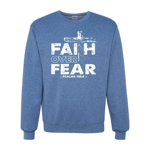 Wild Bobby, Faith Over Fear Psalm 118:6 White, Inspirational/Christian, Unisex Crewneck Graphic Sweatshirt, Vintage Heather Blue, X-Large