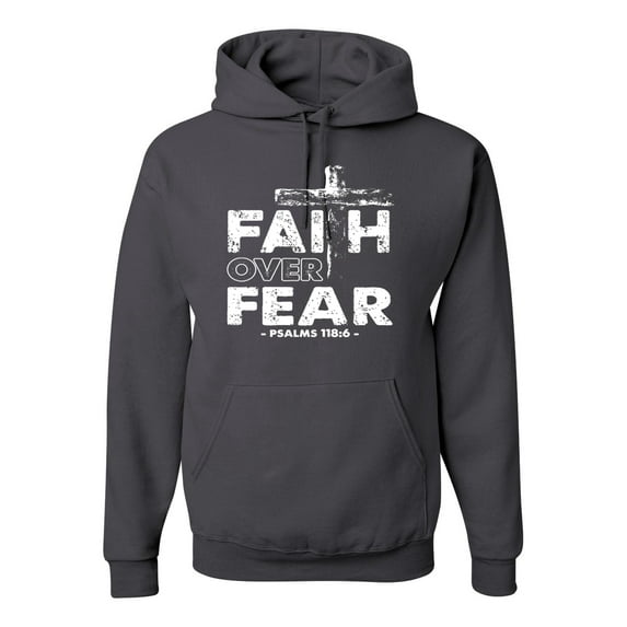 Wild Bobby, Faith Over Fear Psalm 118:6 White , Inspirational/Christian, Unisex Graphic Hoodie Sweatshirt, Charcoal, 2XL