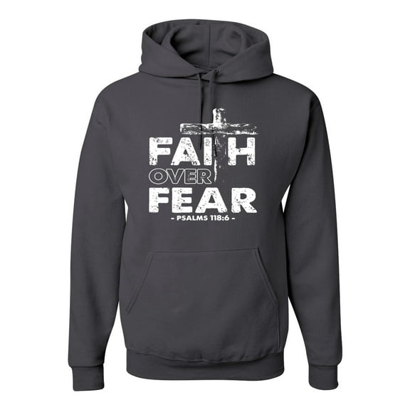 Wild Bobby, Faith Over Fear Psalm 118:6 White , Inspirational/Christian, Unisex Graphic Hoodie Sweatshirt, Charcoal, Small