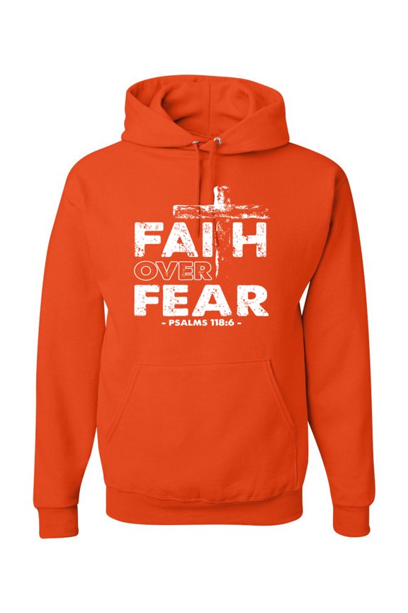 , Faith Over Fear Psalm 118:6 White , Inspirational/Christian, Unisex Graphic Hoodie Sweatshirt, Orange, Medium