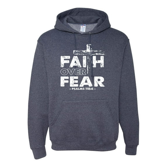 Wild Bobby, Faith Over Fear Psalm 118:6 White , Inspirational/Christian, Unisex Graphic Hoodie Sweatshirt, Vintage Heather Navy, Small