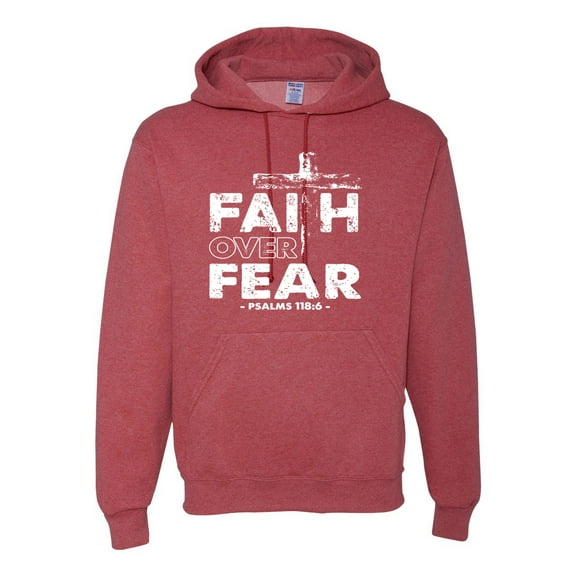 Wild Bobby, Faith Over Fear Psalm 118:6 White , Inspirational/Christian, Unisex Graphic Hoodie Sweatshirt, Vintage Heather Red, Small