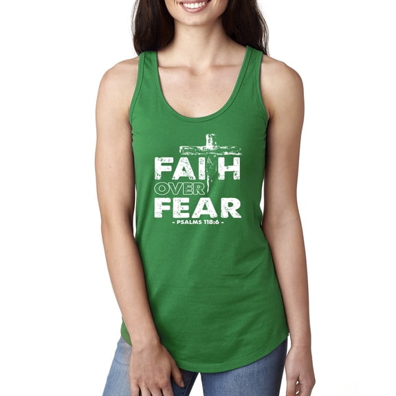 Wild Bobby, Faith Over Fear Psalm 118:6 White, Inspirational/Christian, Women Racerback Tank Top, Kelly, Small