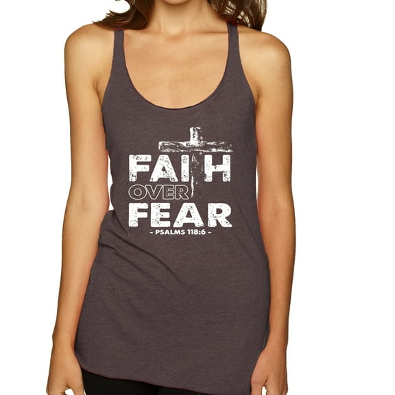 Wild Bobby, Faith Over Fear Psalm 118:6 White, Inspirational/Christian, Women Tri-Blend Racerback Tank Top, Brown, X-Large