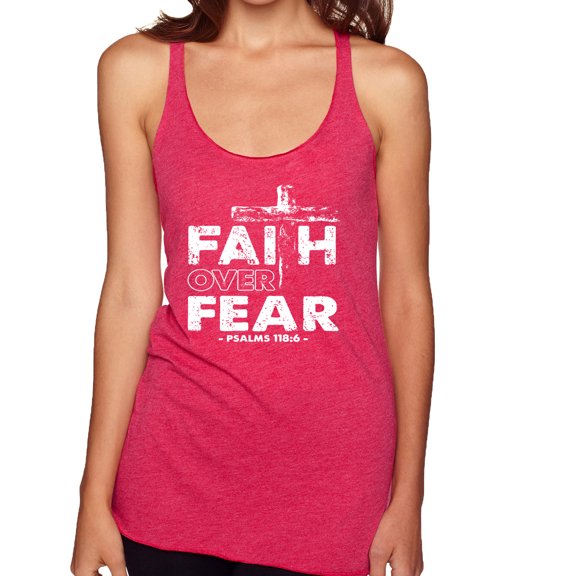 Wild Bobby, Faith Over Fear Psalm 118:6 White, Inspirational/Christian, Women Tri-Blend Racerback Tank Top, Shocking Pink, Small