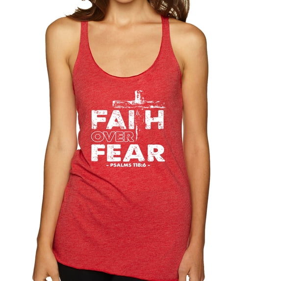 Wild Bobby, Faith Over Fear Psalm 118:6 White, Inspirational/Christian, Women Tri-Blend Racerback Tank Top, Vintage Red, Large