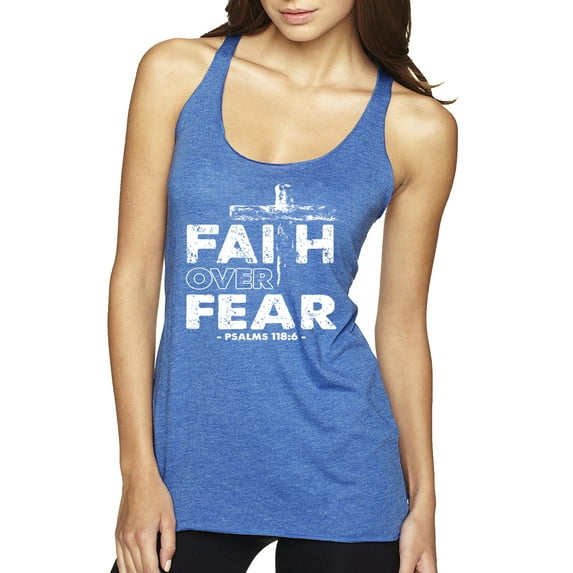Wild Bobby, Faith Over Fear Psalm 118:6 White, Inspirational/Christian, Women Tri-Blend Racerback Tank Top, Vintage Royal, Medium