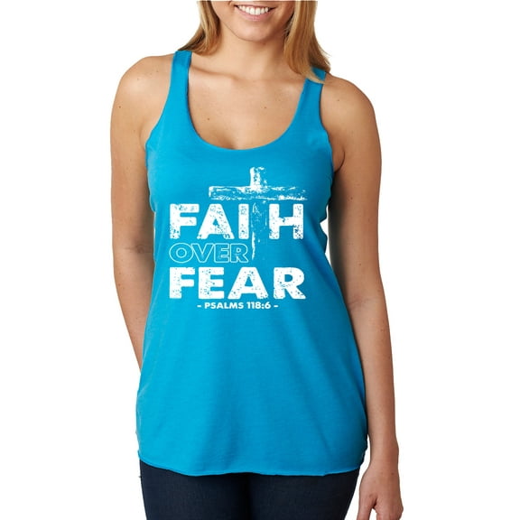 Wild Bobby, Faith Over Fear Psalm 118:6 White, Inspirational/Christian, Women Tri-Blend Racerback Tank Top, Vintage Turquoise, Small