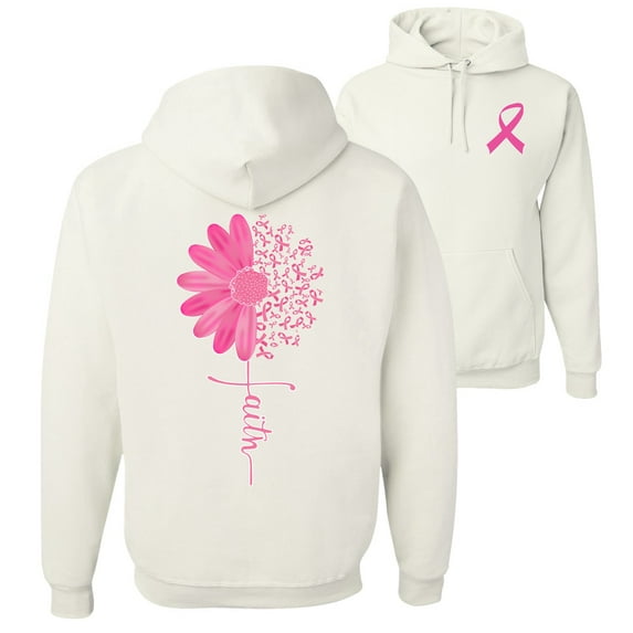 Wild Bobby, Faith Pink Ribbon Sunflower, Breast Cancer Awareness, Front and Back Unisex Graphic Hoodie Sweatshirt, White, Large