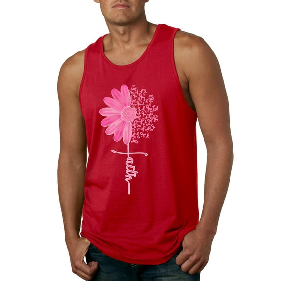 Wild Bobby, Faith Pink Ribbon Sunflower, Breast Cancer Awareness, Men Graphic Tank Top, Red, XX-Large