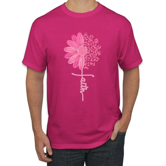 Wild Bobby, Faith Pink Ribbon Sunflower, Breast Cancer Awareness, Men Graphic Tee, Fuschia, 4X-Large