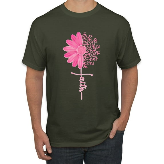 Wild Bobby, Faith Pink Ribbon Sunflower, Breast Cancer Awareness, Men Graphic Tee, Military Green, X-Large