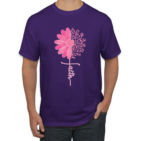 Wild Bobby, Faith Pink Ribbon Sunflower, Breast Cancer Awareness, Men Graphic Tee, Purple, Large