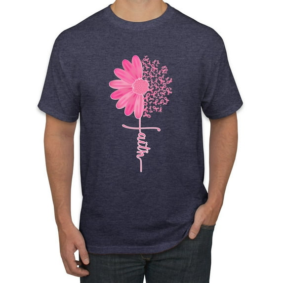 Wild Bobby, Faith Pink Ribbon Sunflower, Breast Cancer Awareness, Men Graphic Tee, Vintage Heather Navy, XX-Large