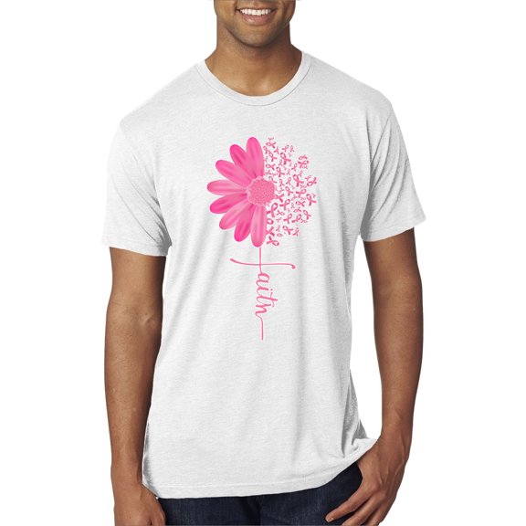 Wild Bobby, Faith Pink Ribbon Sunflower, Breast Cancer Awareness, Men Premium Tri Blend Tee, Heather White, Small