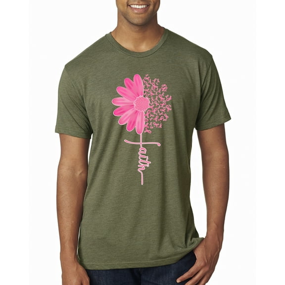 Wild Bobby, Faith Pink Ribbon Sunflower, Breast Cancer Awareness, Men Premium Tri Blend Tee, Military Green, Large