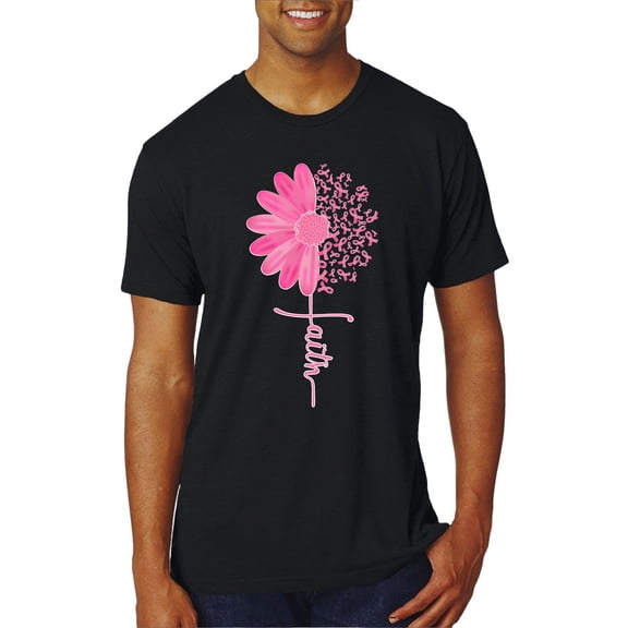 Wild Bobby, Faith Pink Ribbon Sunflower, Breast Cancer Awareness, Men Premium Tri Blend Tee, True Black, Small